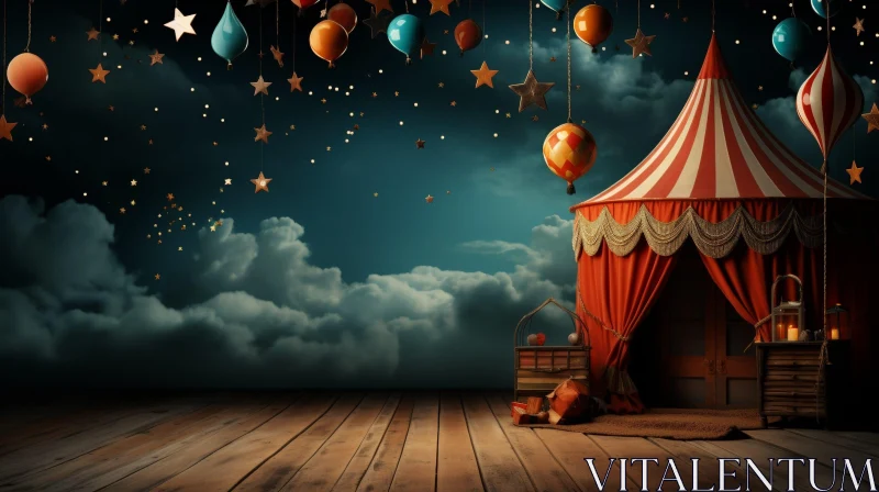 3D Circus Tent Rendering with Night Sky Background AI Image