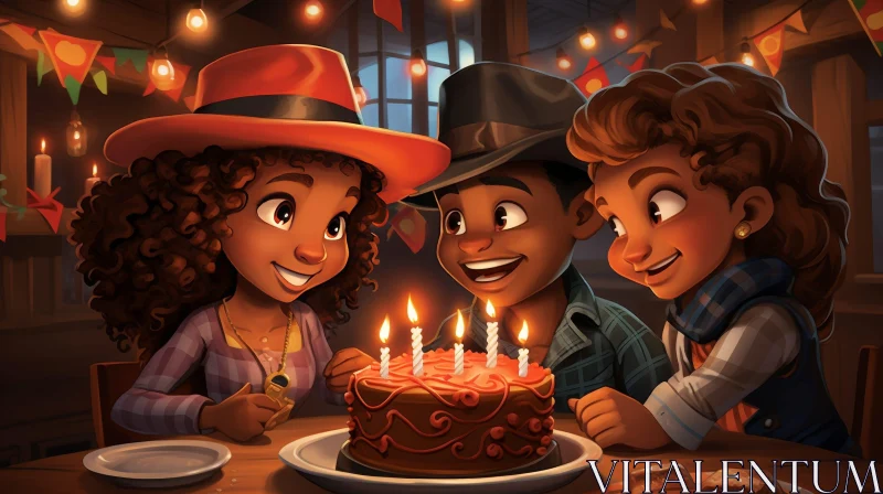 Birthday Celebration Cartoon Image AI Image