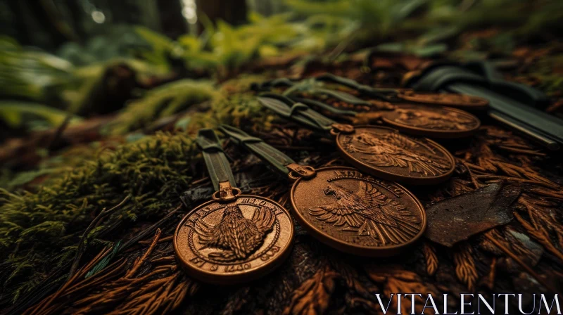 Bronze Medals in a Serene Forest: A Captivating Image AI Image