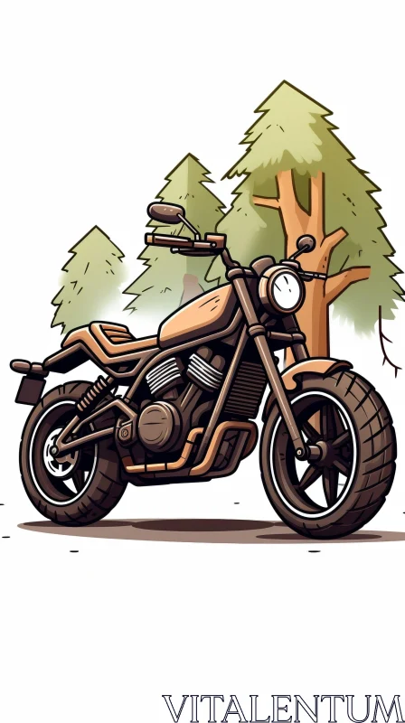 Cartoon Motorcycle in Forest with Trees AI Image