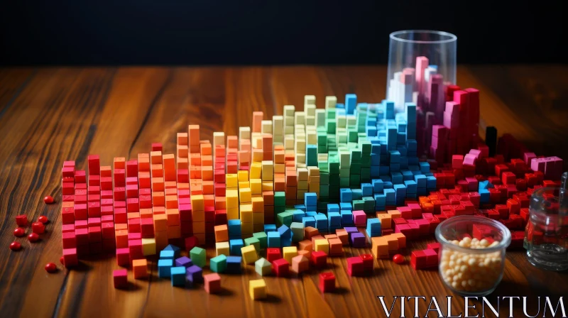 Colorful 3D Still Life with Glass Containers on Wooden Table AI Image