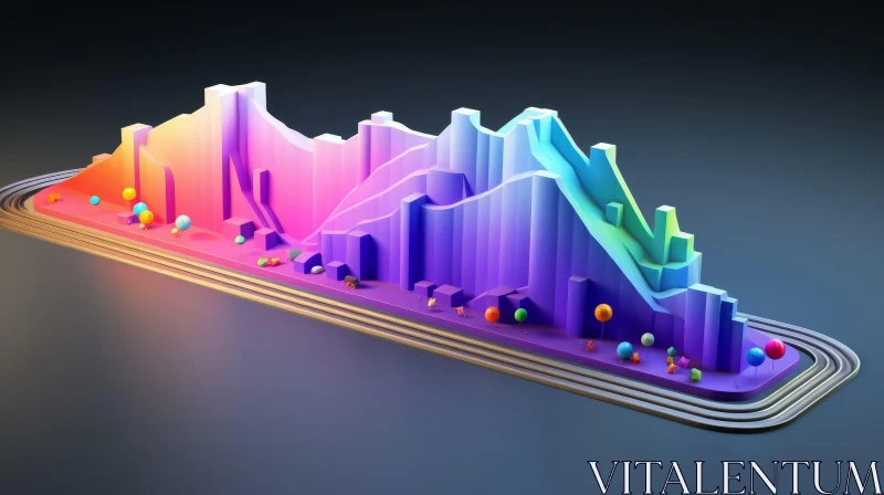 Colorful 3D Surreal Landscape with Peaks and Valleys AI Image