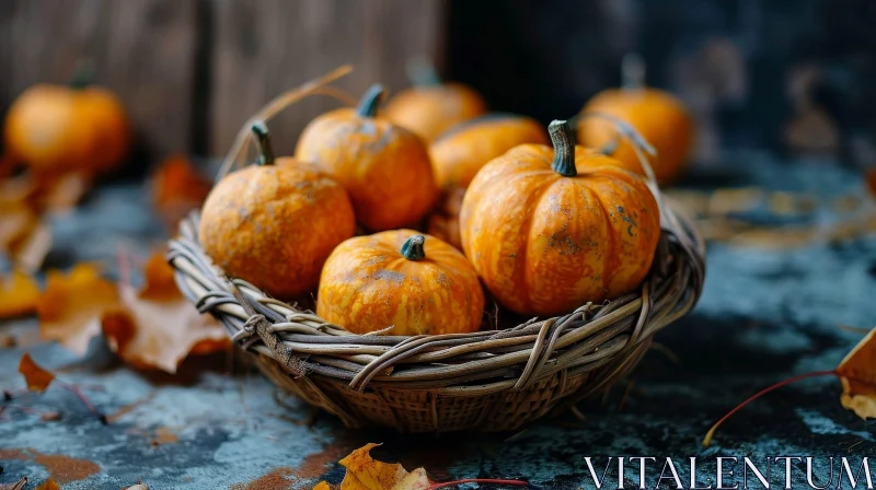 Cozy Autumn Still Life with Pumpkins on Wooden Table AI Image