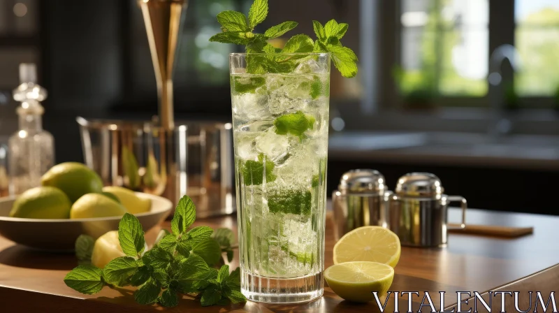 AI ART Delicious Mojito Cocktail with Lime and Mint Leaves