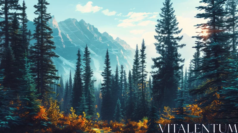 Enchanting Mountain Forest Landscape Photo AI Image