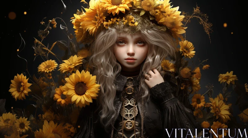 Enchanting Woman Portrait with Sunflowers AI Image