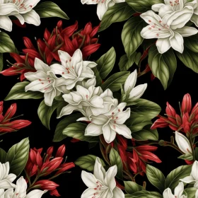 Intricate Floral Pattern with White and Red Flowers