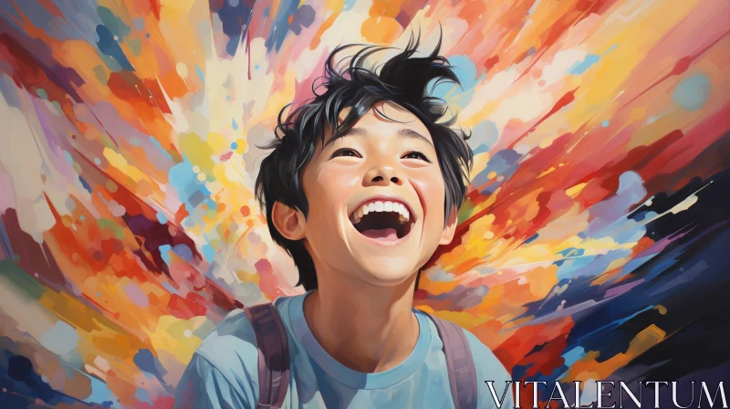 AI ART Joyful Young Boy Portrait in Colorful Abstract Setting