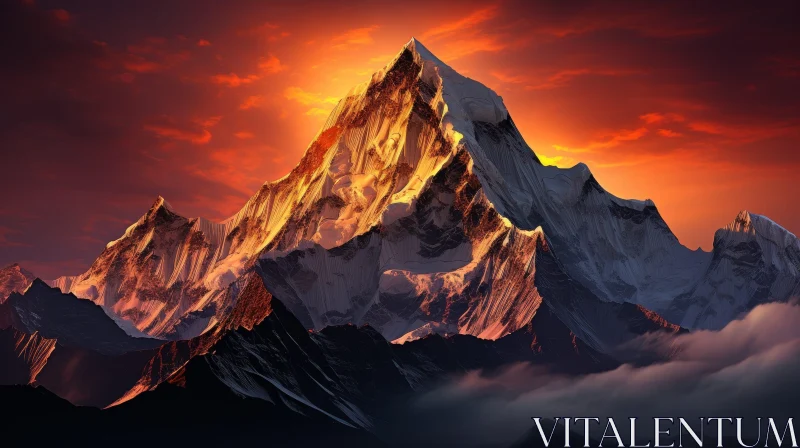 AI ART Majestic Mountain Range at Sunset - Nature Landscape Photography