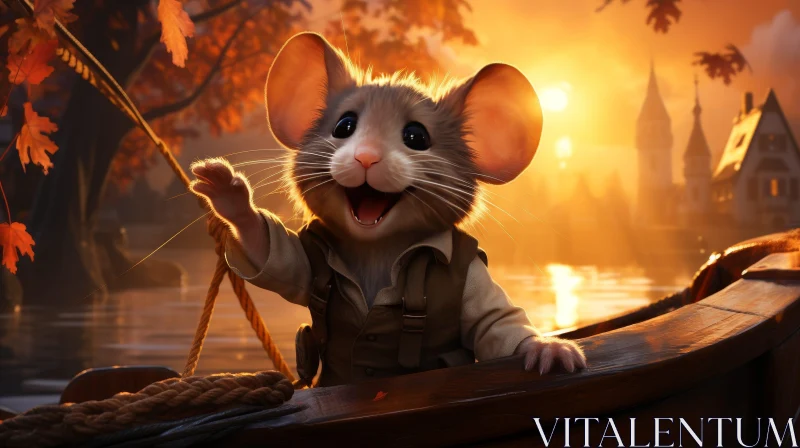 AI ART Mouse in Boat at Sunset - 3D Rendering