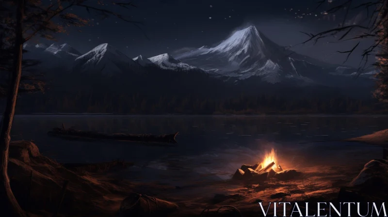 Night Mountain Lake Landscape AI Image