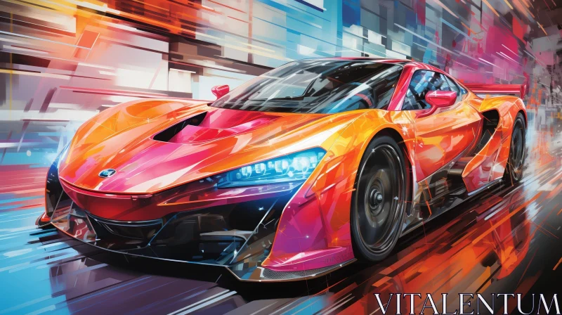 Red and Orange Sports Car Painting - Speed and Excitement AI Image