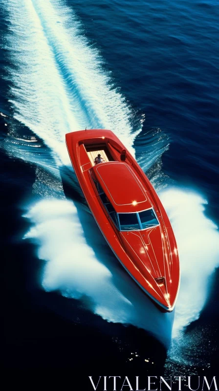 AI ART Red Speedboat Racing on Ocean Surface