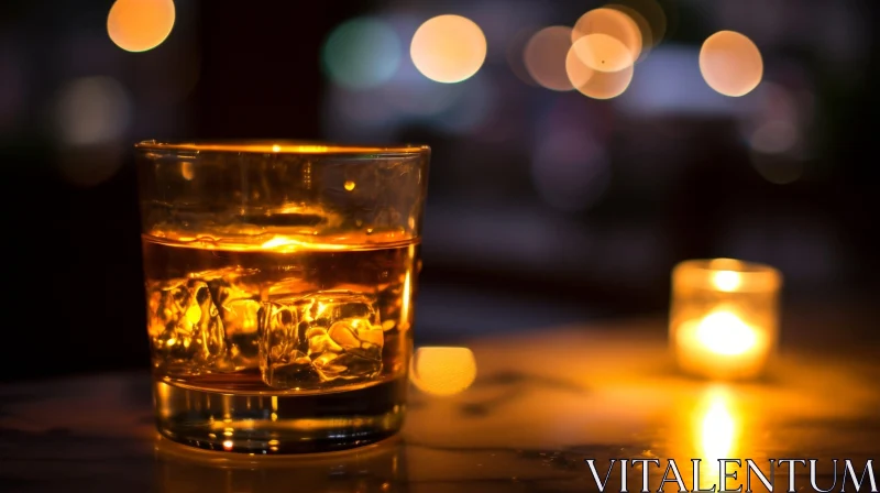 AI ART Soothing Whiskey Glass on Bar Counter | Candlelight Illumination