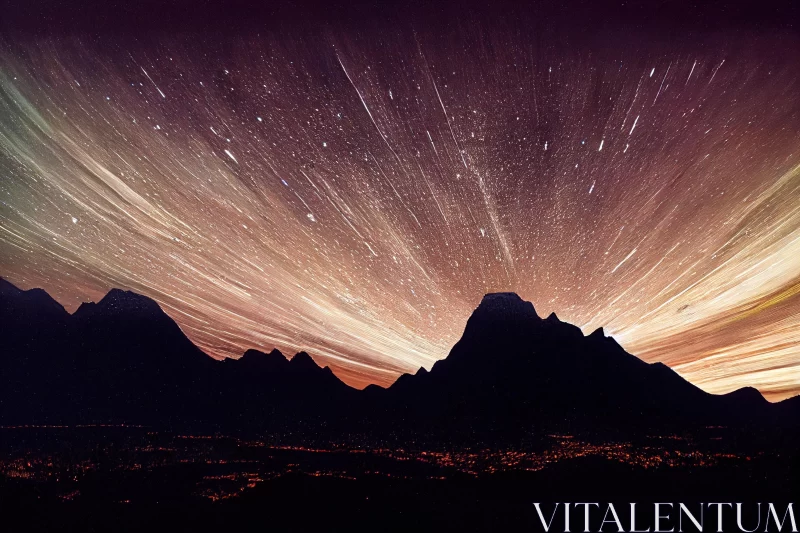 Star Trails over Mountains at Night - Captivating and Dreamy Cityscape AI Image