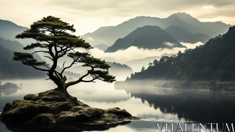 Tranquil Lake and Mountain Landscape AI Image