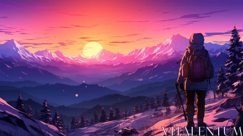 Tranquil Mountain Sunset View AI Image