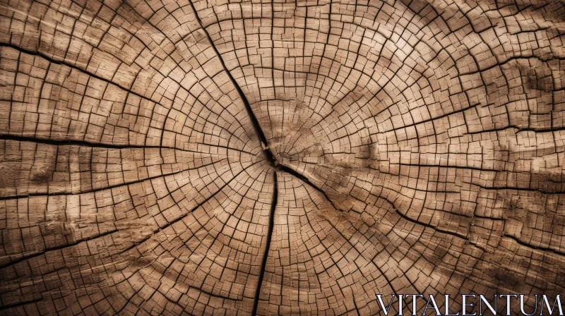 Tree Trunk Cross-Section: Dark Brown Wood Texture AI Image