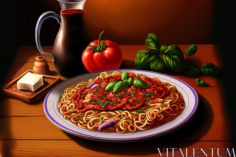 Watercolor Illustration of Spaghetti on a Plate - Realistic and Detailed AI Image
