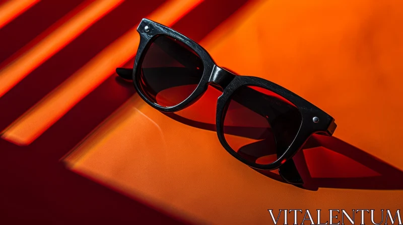 Black Sunglasses on Bright Orange Background AI Image