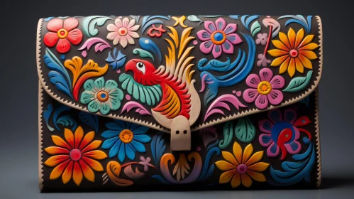Colorful Leather Clutch with Parrot and Flowers Design