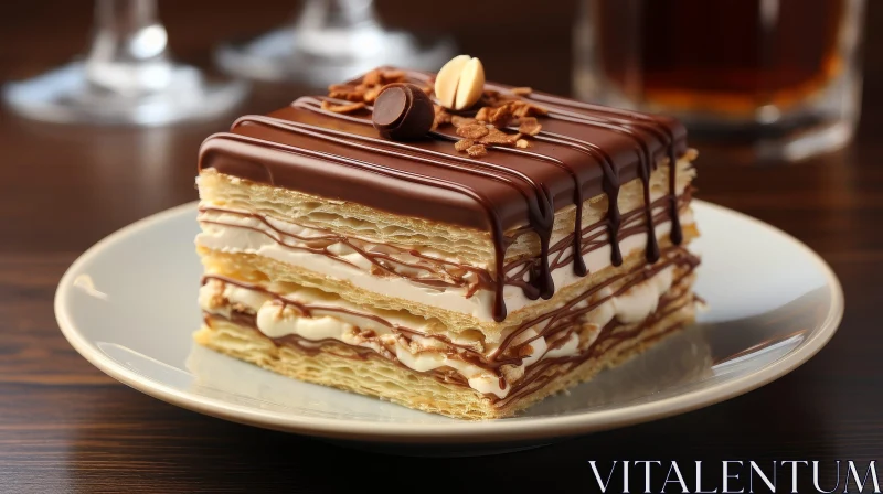 Decadent Mille-Feuille Pastry Dessert with Chocolate and Nuts AI Image