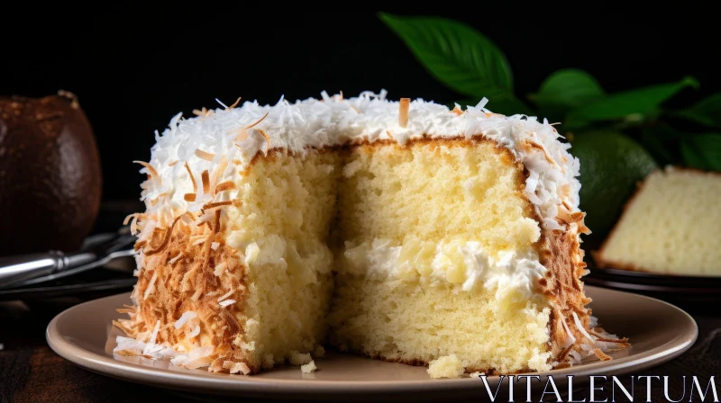 Delicious Coconut Cake on Plate AI Image