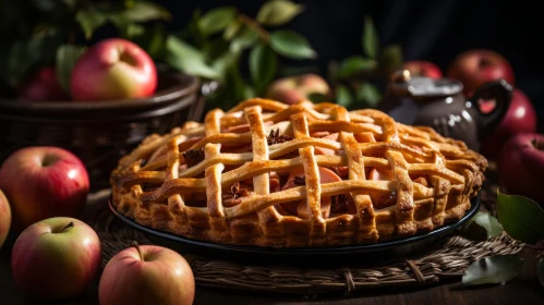 Delicious Homemade Apple Pie on Wooden Table