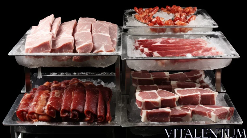 Delicious Meat Display on Metal Trays AI Image