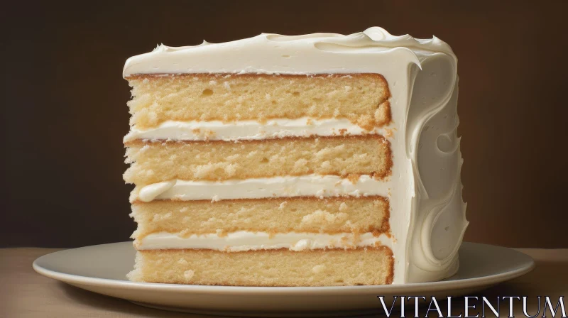 Delicious White Cake Slice on Plate AI Image