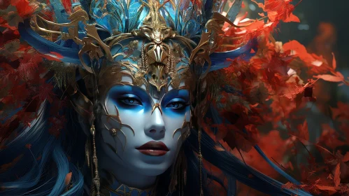 Enchanting Blue-Skinned Woman with Golden Headdress