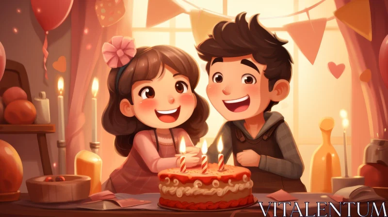 Joyful Cartoon Birthday Party Image AI Image