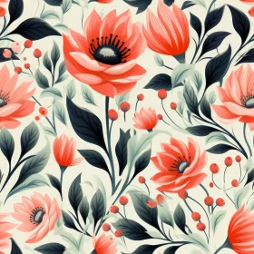 Light Beige Floral Pattern with Red and Pink Flowers