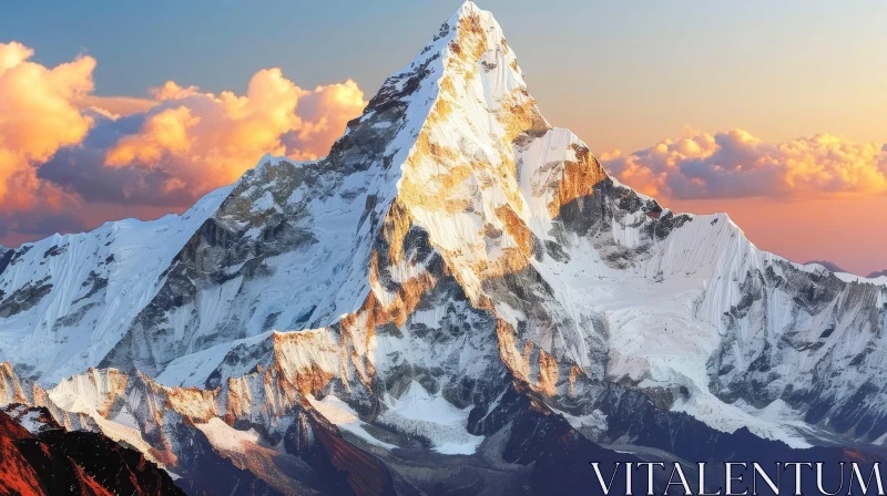 AI ART Majestic Snow-Capped Mountain Peak Above Clouds