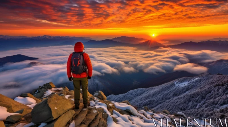 Mountain Climber Serenity: Landscape Photography AI Image