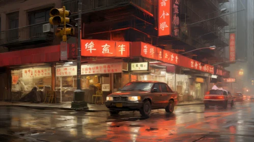 Night Street Scene in Chinatown, New York City