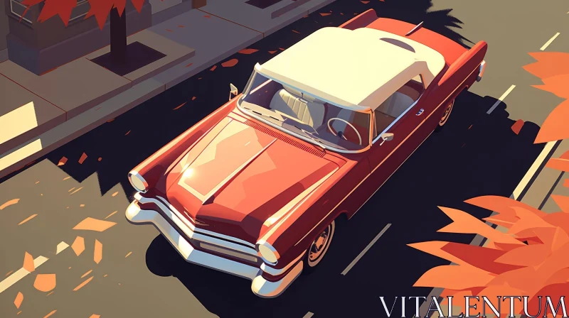 Red 1950s Convertible in Autumn Cityscape AI Image