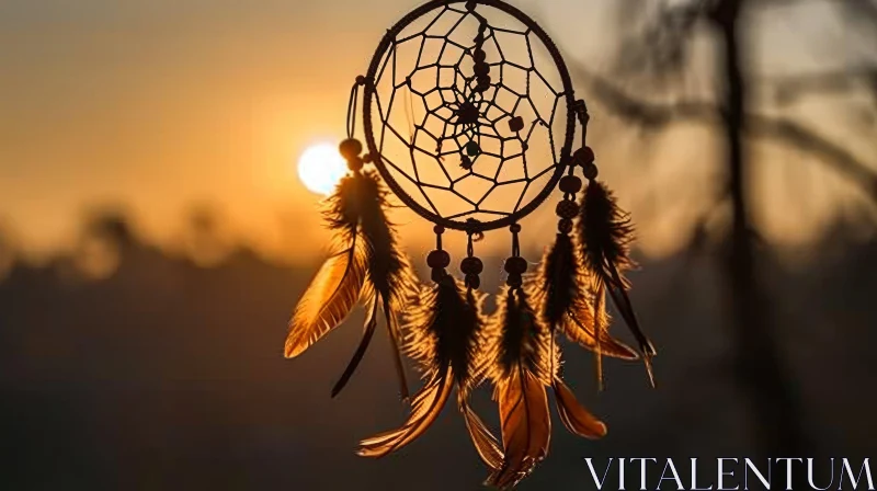 Silhouette of Dreamcatcher at Sunset - Serene and Mysterious AI Image