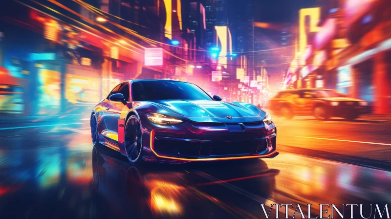 Speedy Blue and Purple Sports Car Night Drive AI Image