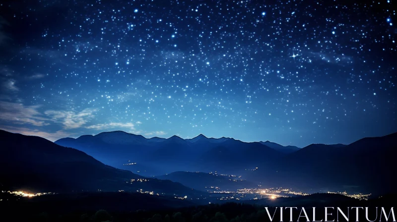 Starry Night Mountain Landscape Photo AI Image