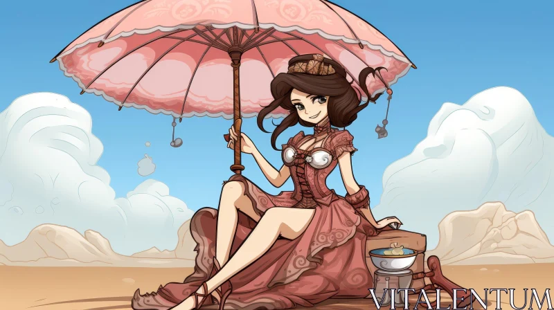 Steampunk Illustration: Young Woman in Desert AI Image