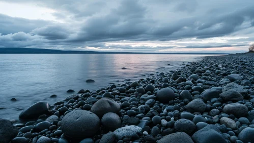 Tranquil Rocky Beach with Smooth Stones - Captivating Nature Photography