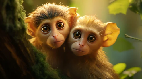 Adorable Baby Monkeys on Tree Branch