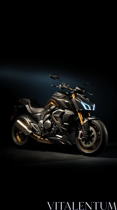 Black and Gold Sport Motorcycle Studio Shot AI Image