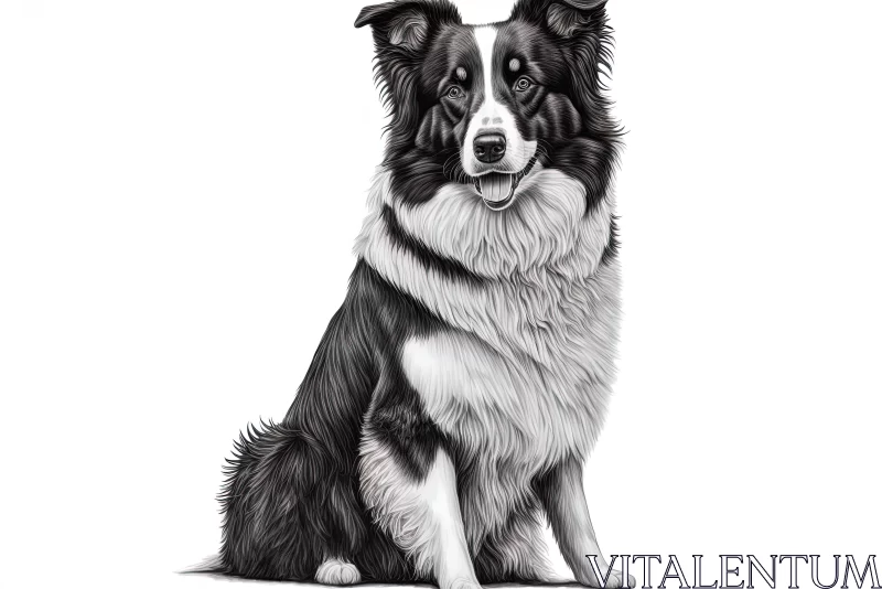 Black and White Border Collie Painting - Detailed Character Illustrations AI Image