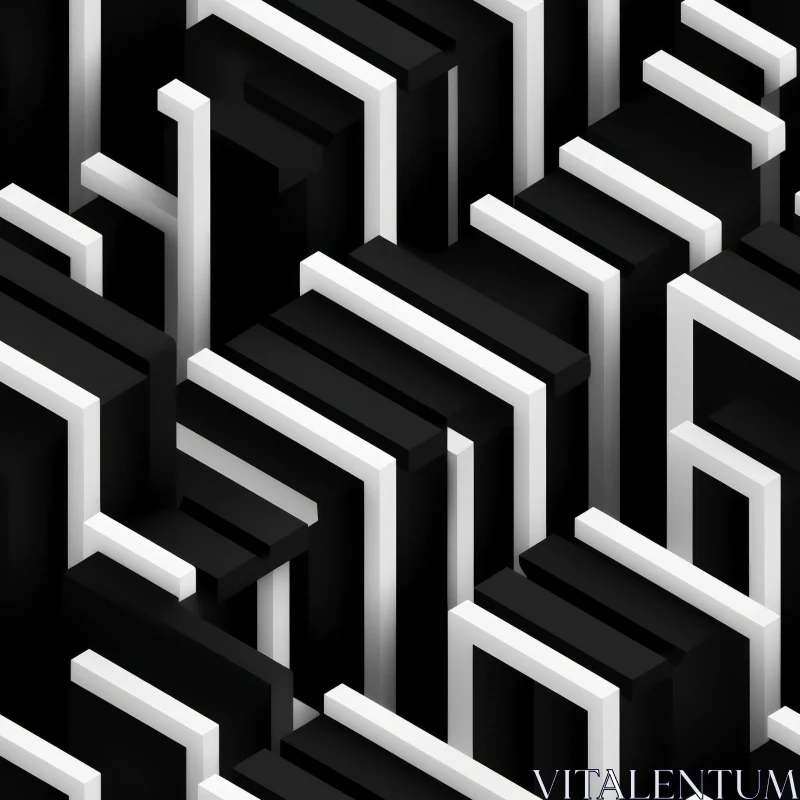 AI ART Black and White Geometric Pattern - Symmetrical Design