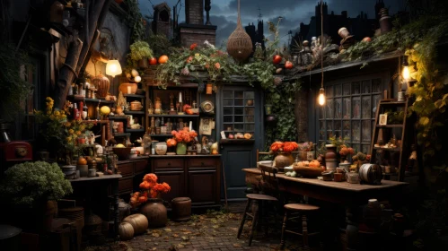 Candlelit Pumpkin Kitchen in Photorealistic Cityscape Style