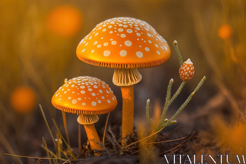 Captivating Orange Mushroom Artwork with Luminescent Color Scheme AI Image