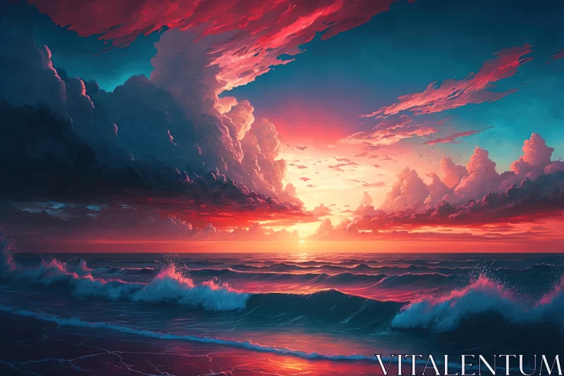 Captivating Sunset Over the Ocean - Hyper-Realistic Anime Art AI Image