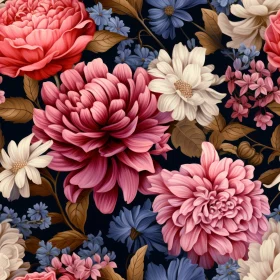 Dark Blue Floral Seamless Pattern